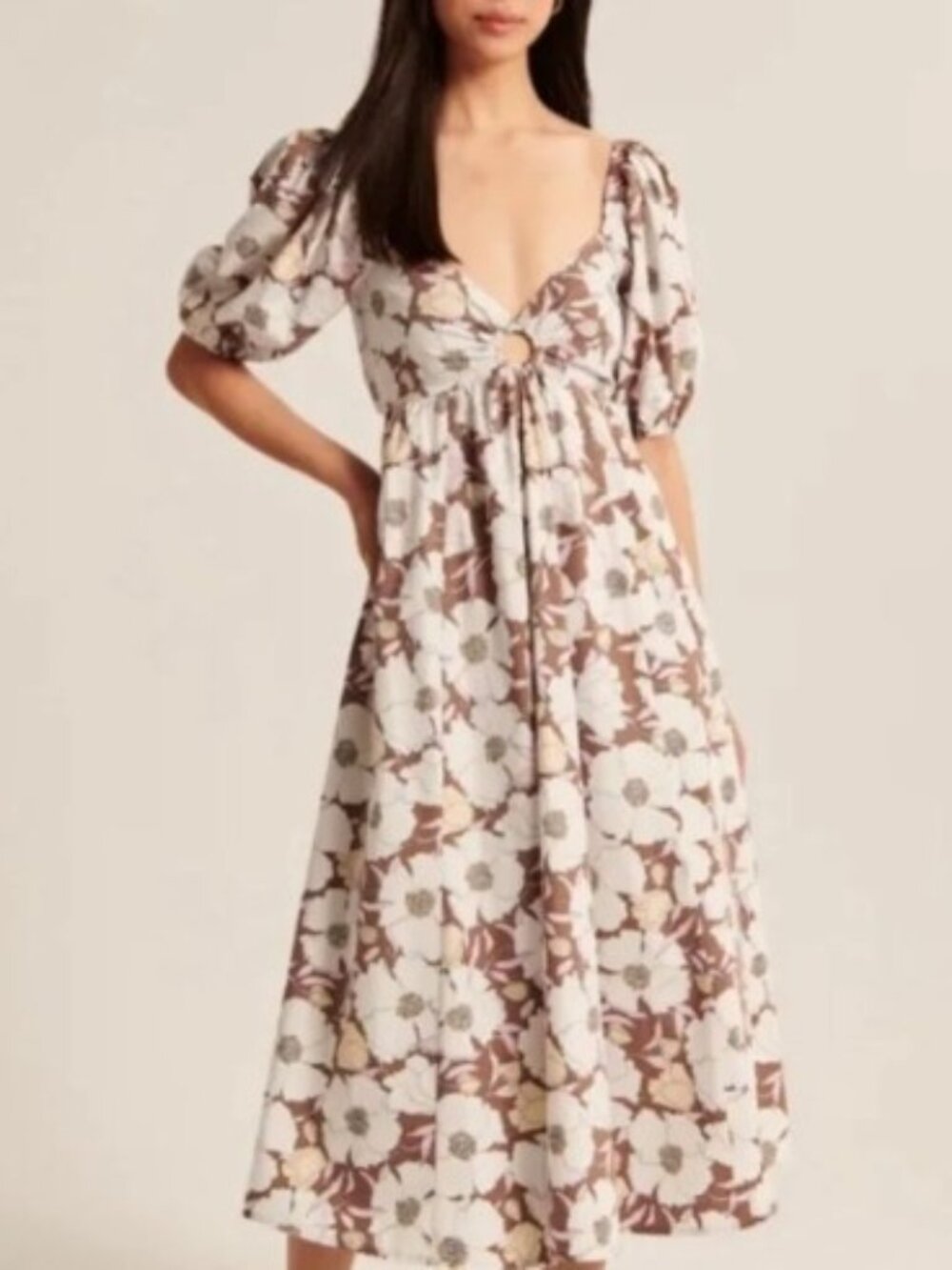 Abercrombie Floral O-Ring Puff Sleeve Midi Dress